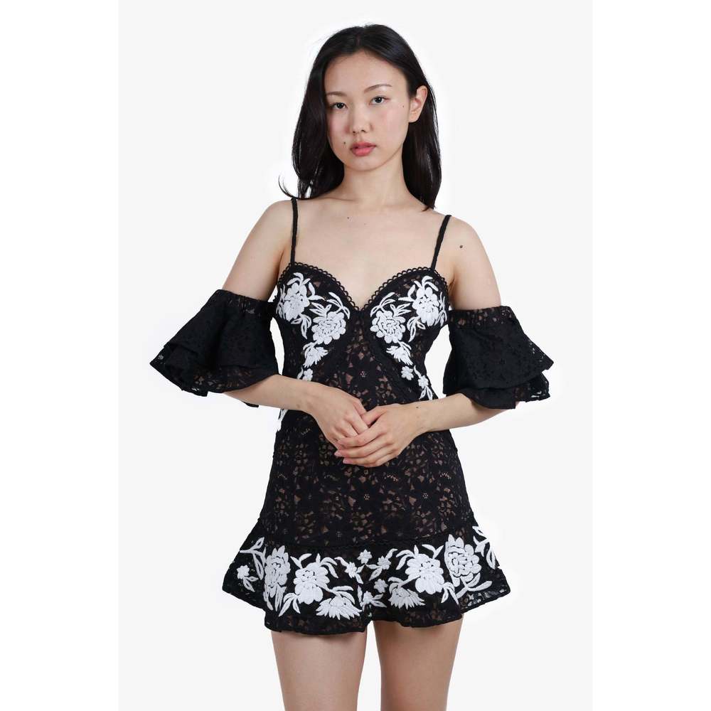 For Love & Lemons Black/White Lace Cold-Shoulder Top Size S